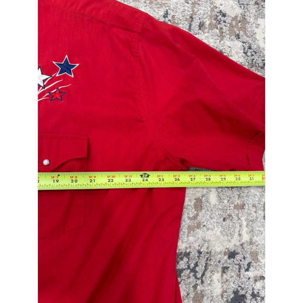 High Noon Mens 2XL Red Western Pearl Snap Short Sleeve Star Embroidered Shirt - Picture 7 of 9